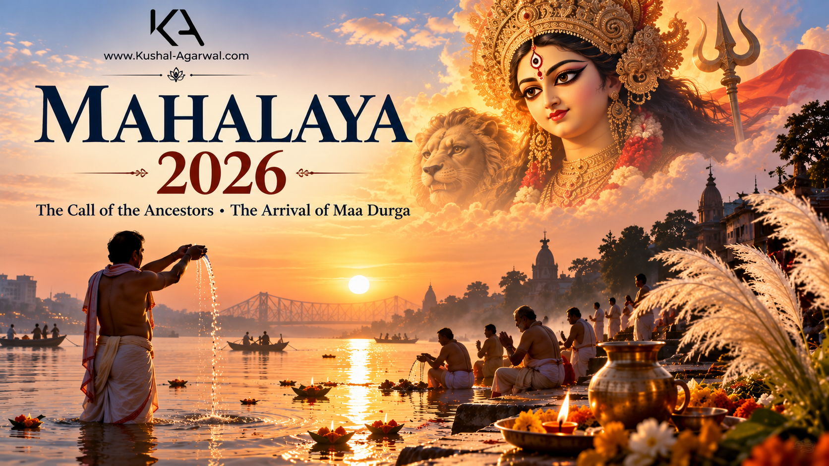 Mahalaya 2026 with Maa Durga, a glowing dawn over the Ganges, ancestral tarpan and the beginning of Durga Puja